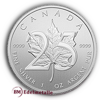 Kanada Maple Leaf Silber 25 Jahre Jubiläum